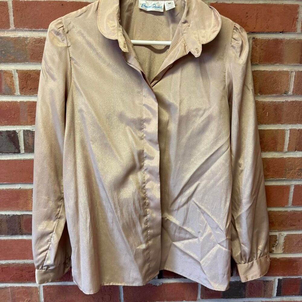 80s Brian David Champagne Gold Silky Button Down Blouse